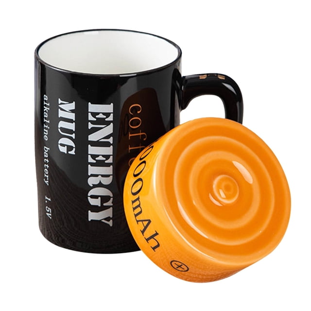 Taza de de cerámica creativa Forma de batería 3D de 350 ml con tapa Tae Cup Taza de para Regalos , cerveza, té o chocolate