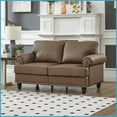 thumbnail image 4 of 59.5" Modern Classic Imitation Leather Loveseat – Brown Upholstery with Nail Trim, Removable Covers & Storage for Living Room, 4 of 10