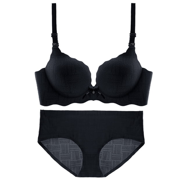 Gibobby Sujetador sin costuras para mujer, realce y Control de grasa lateral, conjunto de sujetador y ropa interior cómodos con alambre antiflacidez(Negro,B)