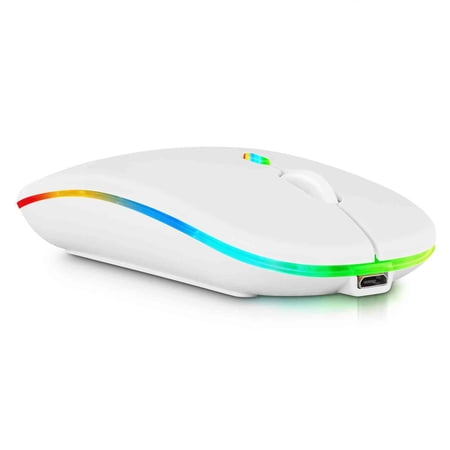 2.4GHz & Bluetooth Mouse, Rechargeable Wireless LED Mouse for Hyundai HyBook HT14CCIC44EGH Laptop ALso Compatible with TV / Laptop / PC / Mac / iPad pro / Computer / Tablet / Android - Pure White