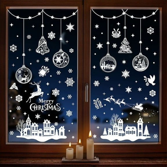 YOHAVEN White Christmas Hanging Balls Wall Stickers Indoor Outdoor Holiday Decorations Bedroom Bathroom Living Room Window Decor Christmas Party Supplies Seasonal Decor