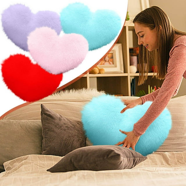 Xihbxyly Almohada Decorativa En Forma de Corazón, Terciopelo Suave, Relleno de Poliéster Resistente, Ideal para Sofá de Salón, Dormitorio, Silla de Oficina, Decoración Multiusos, Lavable a Máquina, D