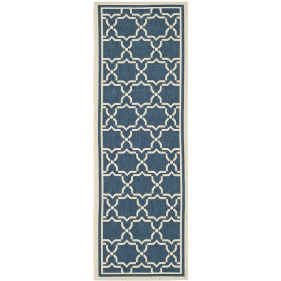 SAFAVIEH Courtyard Allison Geometric Bordered Indoor/Outdoor Runner Rug, 2'3" x 6'7", Navy/Beige