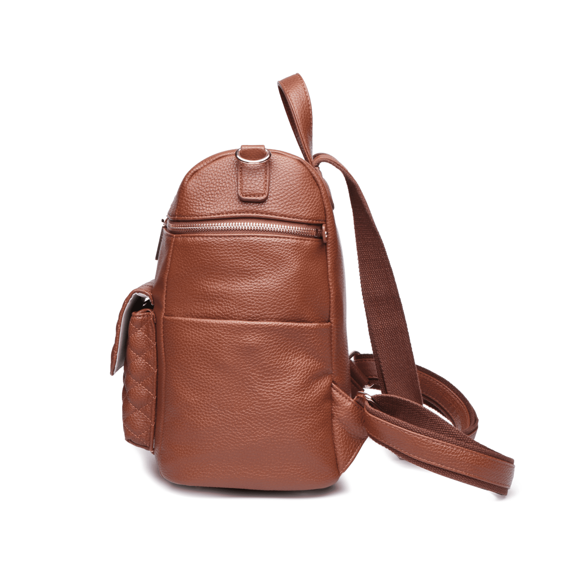Luli Bebe Petit Monaco Diaper Bag Backpack Storage Bag Stylish Vegan Leather | Caramel Brown