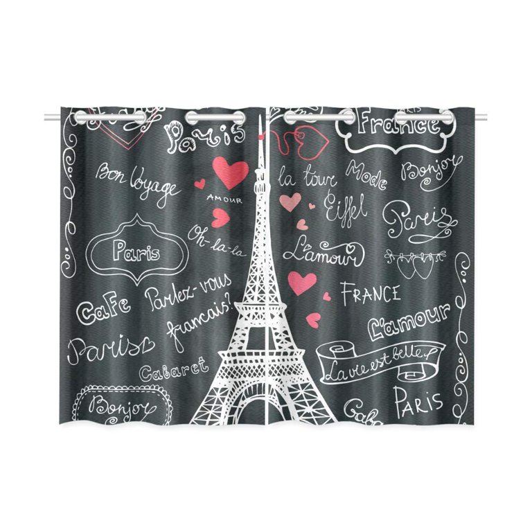 MKHERT France Paris Eiffel Tower Window Curtains Kitchen Curtain Room  Bedroom Drapes Curtains 26x39 inch, 2 Piece