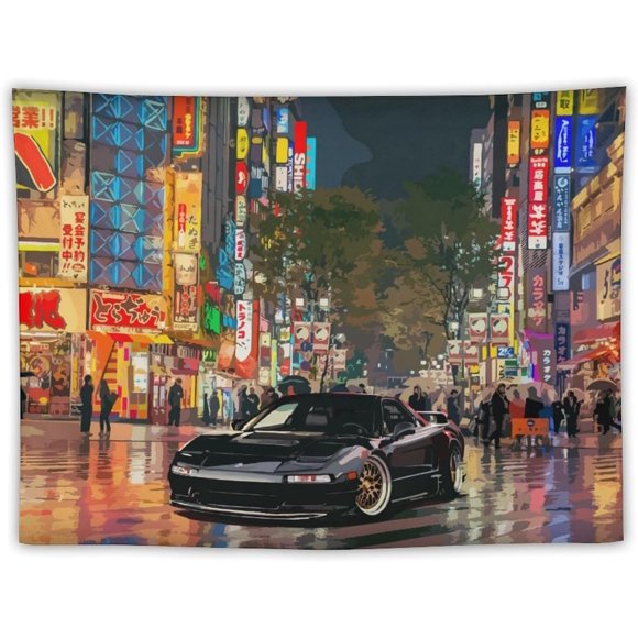 shiyou-Tokyo Japane Anime Night NSX Art Jdm Car Tapestry Wall Hanging Funny Wall Tapestry for Bedroom Living Room Office Classroom Dorm Ceiling Home Wall Decor Art Tapestries 30"x40"