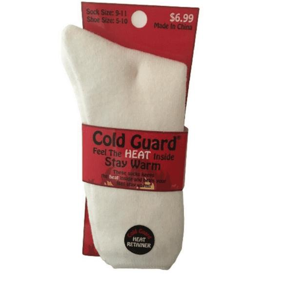 Cold Guard Heat Retainer Socks, White, Size 9-11