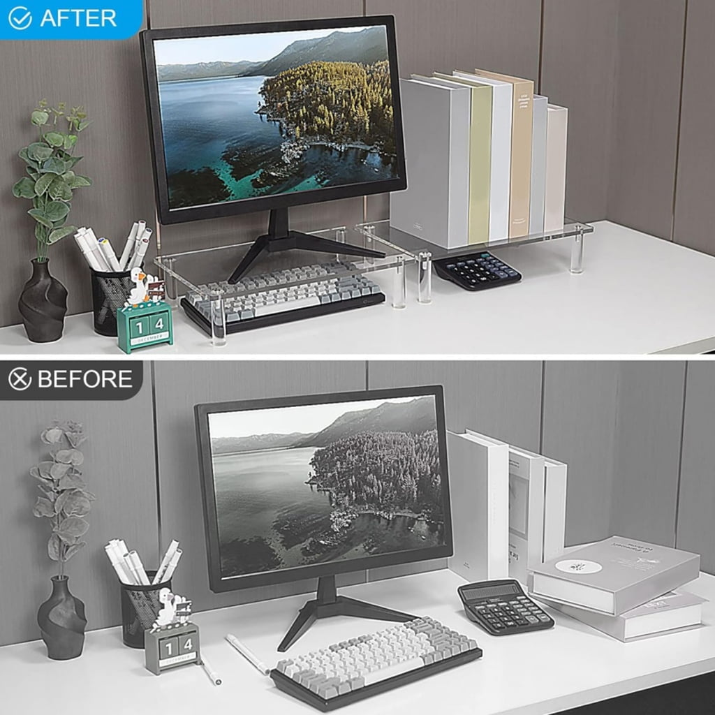 Acrylic Monitor Stand Clear Computer Heighted Base Keyboard Laptop Bracket Rack