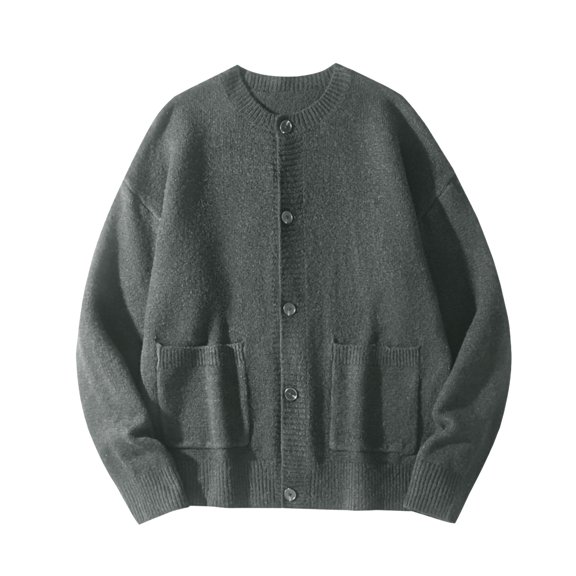 Mrmaere Men's Crew Neck Button-Down Cardigan Sweater with Pockets Classic Casual Warm Outerwear for Daily & Office Wear Black L