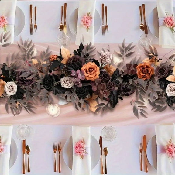 1PC 70.8 Inch Eucalyptus Flower Garland Table Decoration Halloween Artificial Rose Vine Flower Garland for Holiday Halloween Party Table Centerpiece