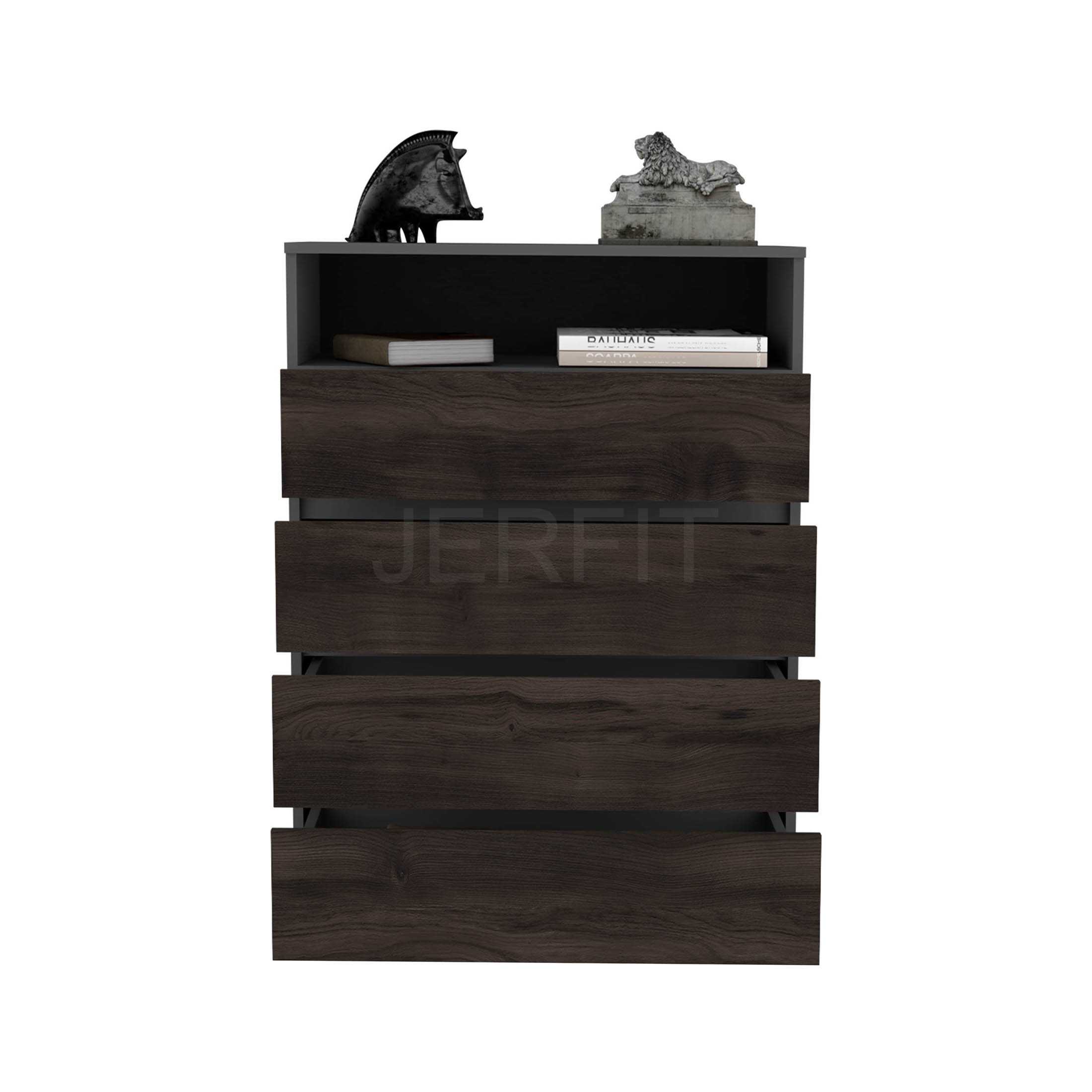 JERFIT 4-Drawer Dresser, Modern Gray Chest of Drawers with Large Storage, Compact Bedroom Furniture for Small Spaces