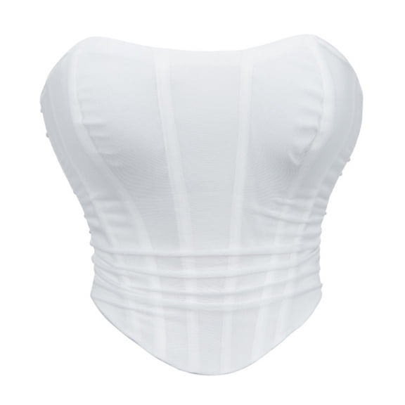 BRGZLK Womens Corset Tops Summer Solid Color Bust Support Tummy Control Going Out Strapless Bustier Shapewear Top for Party White L