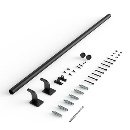 KFFKFF Wall Mounted Stair Handrail, 4ft Pipe Staircase Railing, Black Galvanized Aluminum, 1.26 inch Diameter, Indoor & Outdoor Use, Industrial Hand Rail for Steps, Safety Baluster