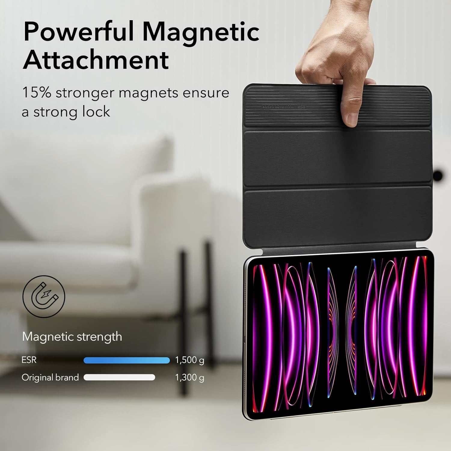 ESR Powerful Magnetic Case Compatible with iPad Pro 12.9 6th/5th/4th Gen, iPad Air 13 Inch Case M3/M2 (2025/2024), Trifold Stand with Auto Wake/Sleep, Supports Pencil Pro & USB-C, Black