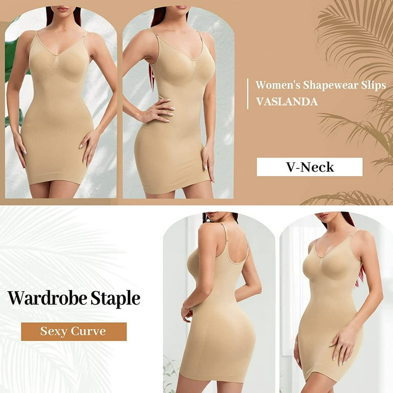 Vaslanda Women's Shapewear Slips for Under Dresses Tummy Control Seamless  Full Silps Spaghetti Strap