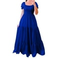 thumbnail image 3 of Antinious Ladies Summer Dress,Elegant Dresses for Women,Evening Dresses for Women Solid Plus Size Short Sleeve Off the Shoulder Ankle Evening Dress,Blue,L, 3 of 3