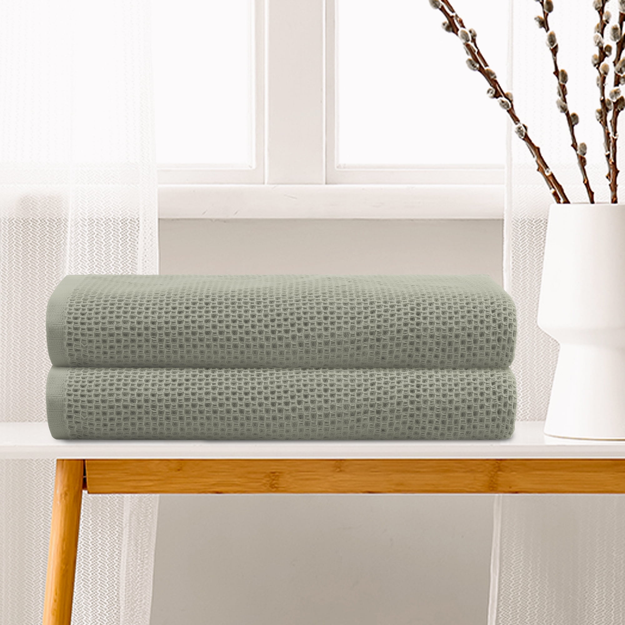 REGALWOVEN Waffle 2 Pack Cotton Bath Towel Set, Soft, Highly Absorbent, Quick Drying Towels for Bathroom Brown 28" x 56"