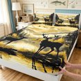 thumbnail image 4 of Manfei Farmhouse Style Deer Bed Sheets, Lake Mountain Landscape Full Size Sheets, Tan Golden, 4 Pieces, 1 Flat Sheet, 1 Fitted Sheet and 2 Pillowcases, 4 of 6