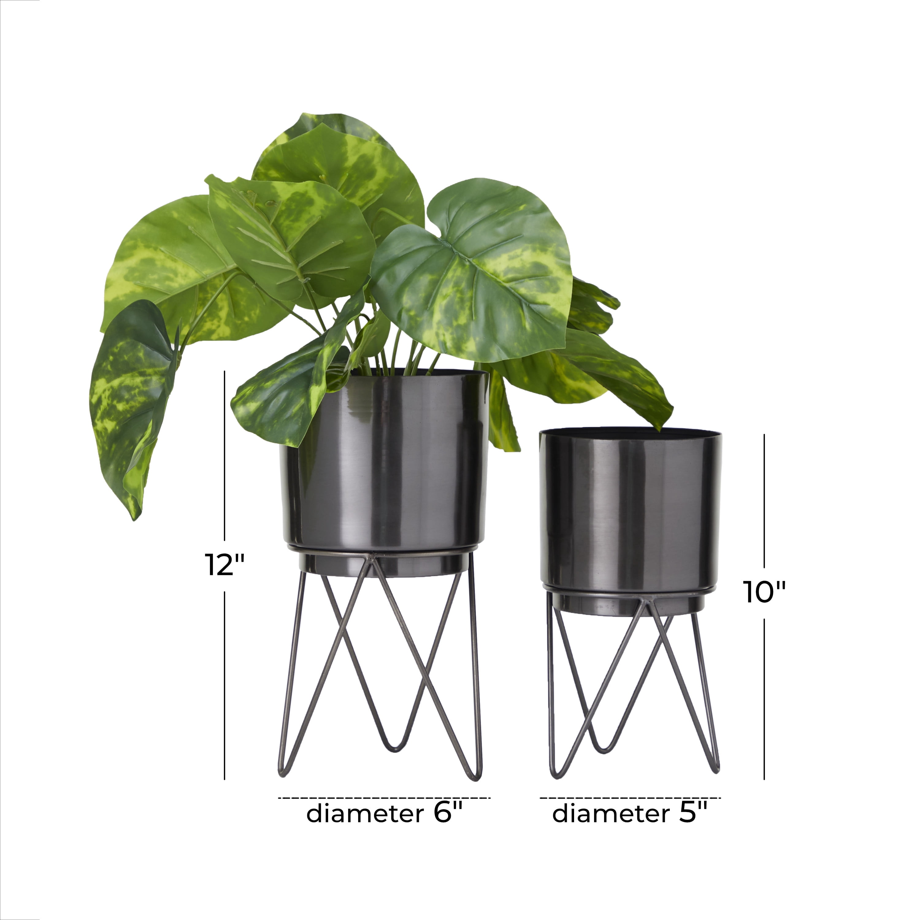 CosmoLiving by Cosmopolitan 12", 10"H Black Metal Planter with Removable Stand (2 Count)