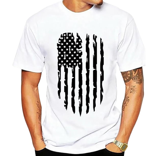 Camiseta De Verano Caballero Día de la Independencia Camiseta de manga corta Traje de calle (Negro L) Cgtredaw Para estrenar