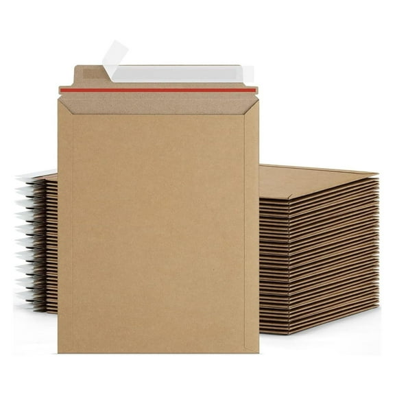 PSBM Rigid Mailers, 7x9 Inch, 100 Pack, Brown Cardboard Shipping Envelopes for Photo & Document, Self Seal