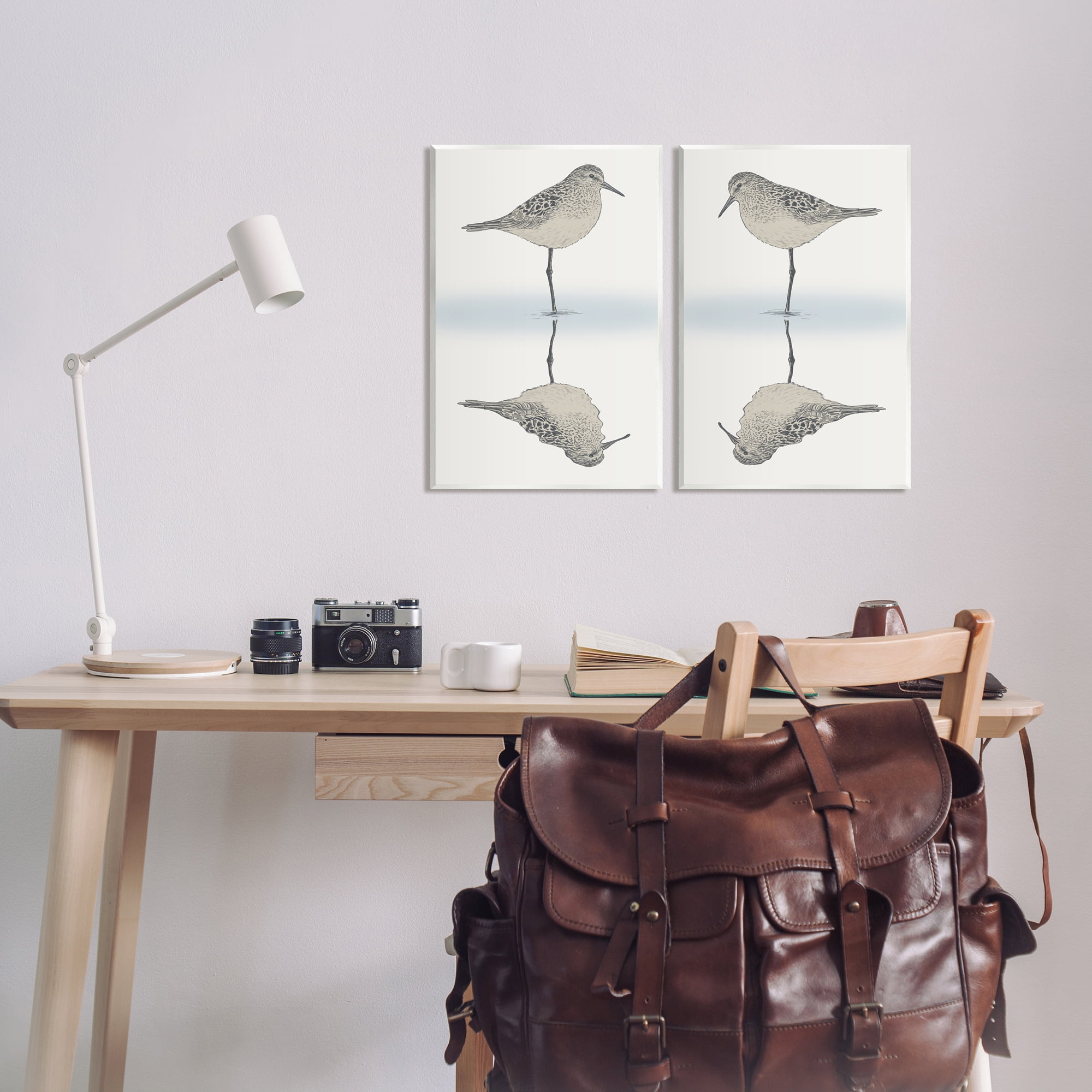 Stupell Industries Tranquil Sandpiper Reflection Nautical Bird Beach Shore Graphic Art Unframed Art Print Wall Art, Set of 2, Design by Ziwei Li