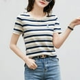 thumbnail image 2 of Women's 100% Cotton Round Neck Striped Short Sleeve T-Shirt, 2 of 3