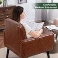 thumbnail image 4 of Mid Century Accent Chair – Cozy PU Leather Armchair with Comfy Back for Living Room, Bedroom, Small Spaces (Brown), 4 of 10