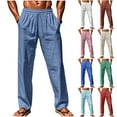 thumbnail image 2 of Wyobmus Straight Leg Linen Pants for Men Summer Cotton Lounge Pants Drawstring Waist Open Bottom Jersey Pants with Pockets Red, 2 of 8