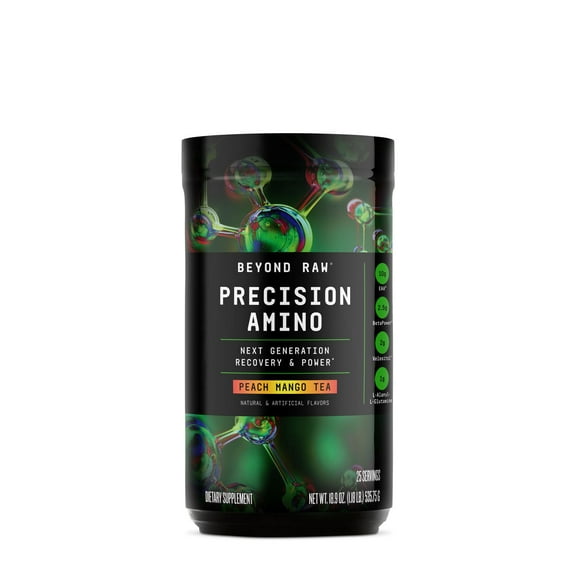 Beyond Raw Precision Amino | Recovery & Power Amino Acid Formula | Fuel Muscles | Enhance Hydration | Peach Mango Tea | 25 Servings