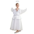 thumbnail image 3 of Yruioon Girls Angel White Bell Long Sleeve Maxi Dress with Wig Headband for Cosplay White 4, 3 of 7