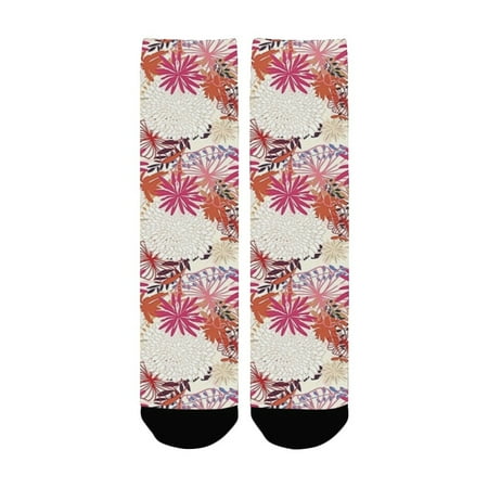 

Modern Decor Summer Season Floral Flowers Leaves for Hot Beach House Artwork Print Cream Beige Fuchs Women s Custom Socks (Made In USA)
