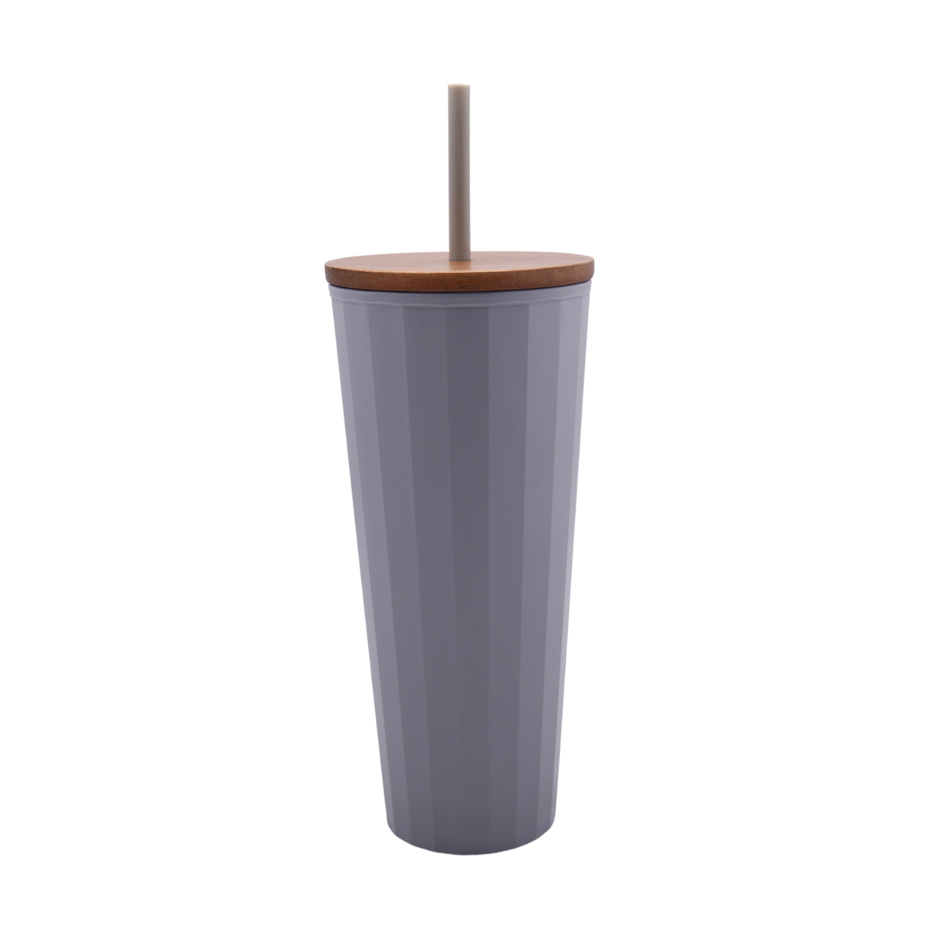 Mainstays 30-Ounce Eco-Friendly Plastic Textured Tumbler with Wood Lid and Straw, Gray