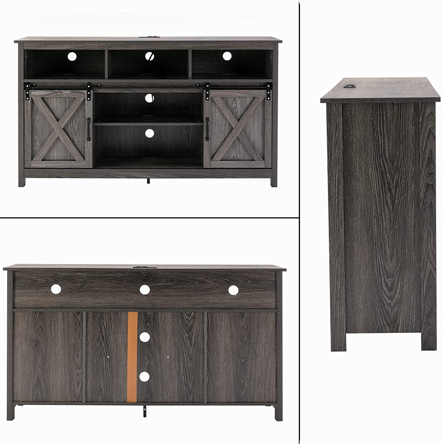 Yaoping Farmhouse Barn Door TV Cabinet Up to 65" TV Media Console with Open Shelves Adjustable Storage, Entertainment Center with Power Outlets(Grey)
