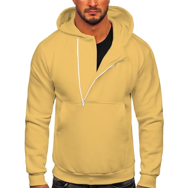 Sudadera de moda de otoño para hombre con capucha, media cremallera, color sólido, deportes informales Pompotops oipoqjl52641