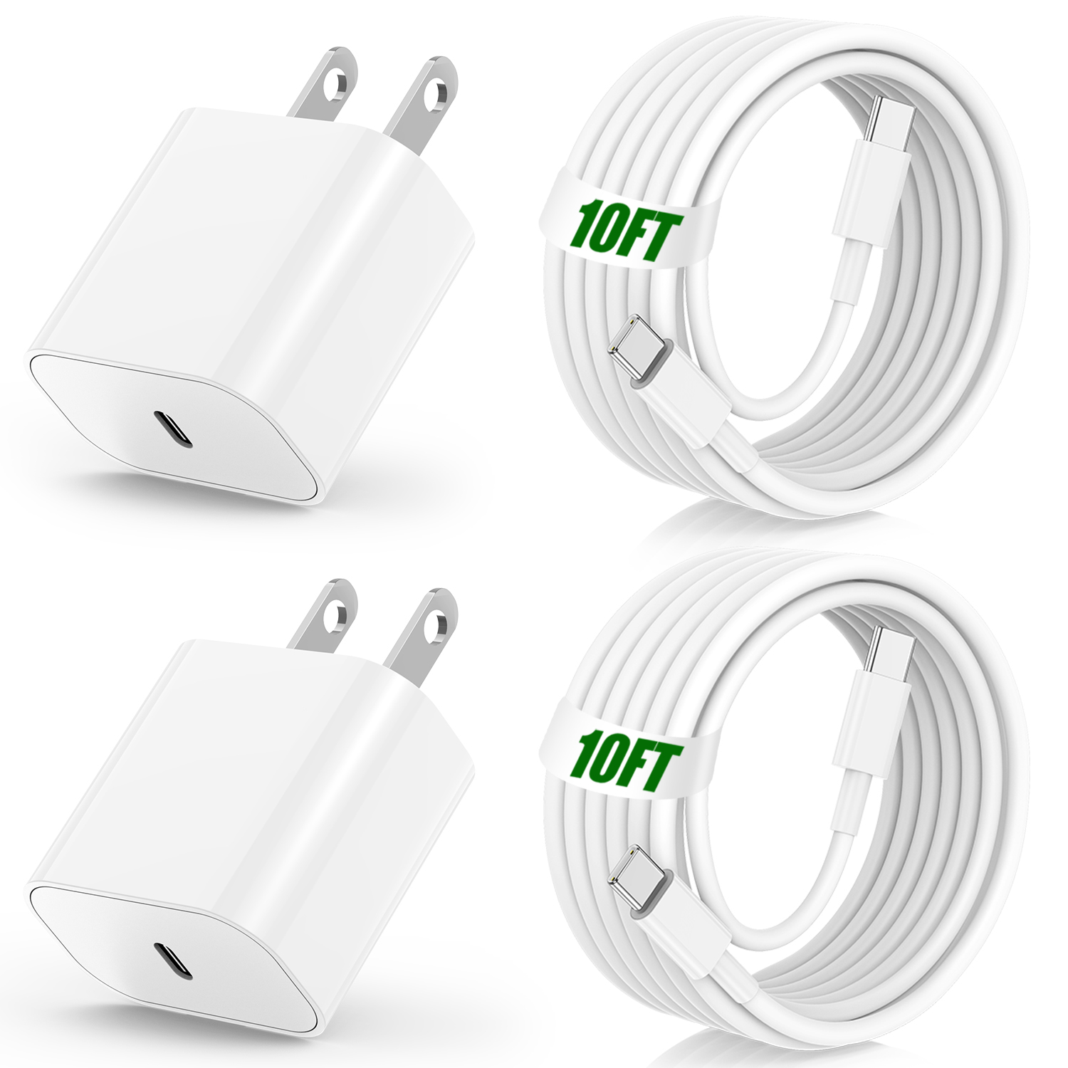 20W Wall Charger Compatible with iPhone 17 16 15 Charger Fast Charging, 2Pack 10ft USB C Fast Wall Charge Block Compatible with iPhone 16 15 Pro Max/Plus/Pro/iPad/Air/Mini,MacBook Case