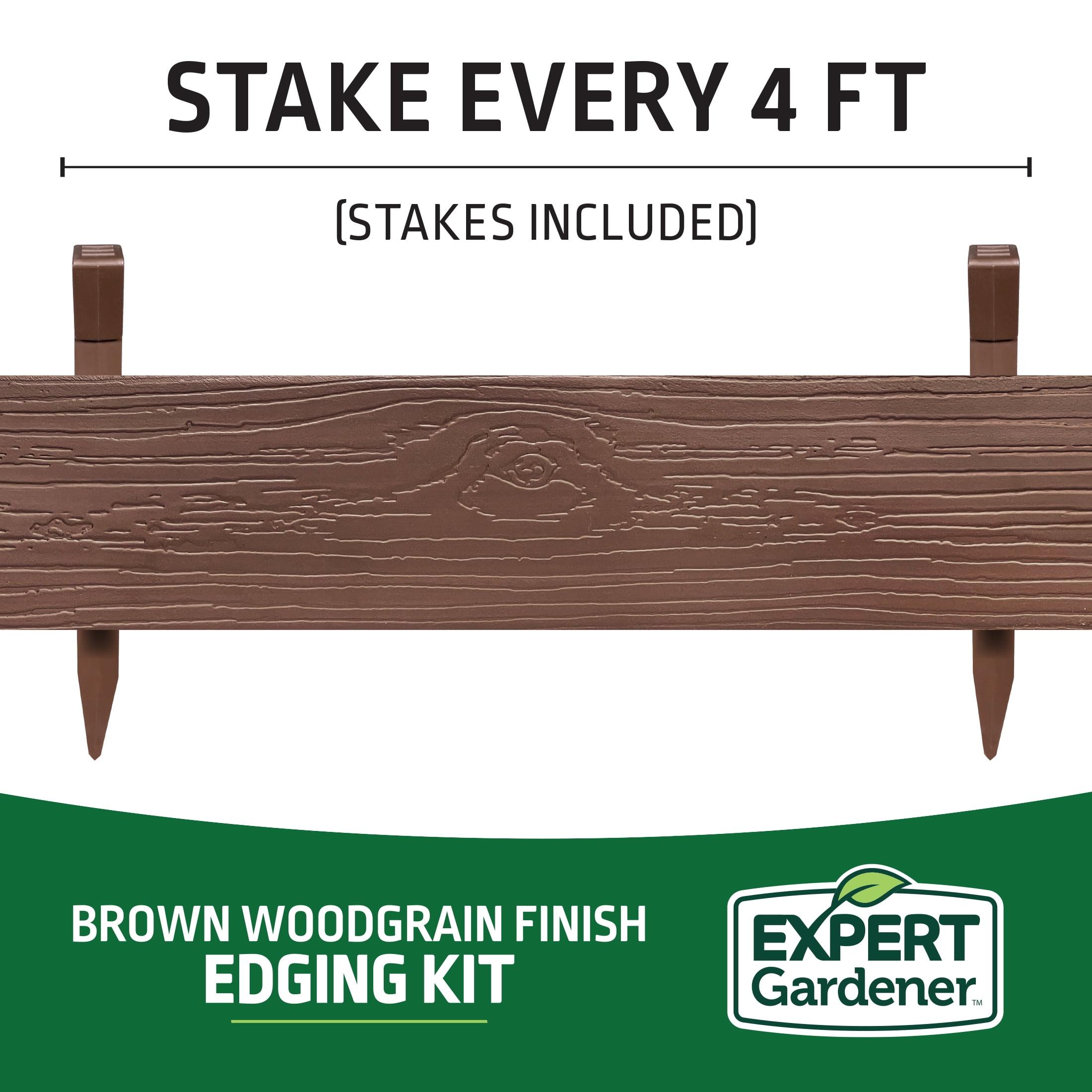 Expert Gardener 5 in. x 20 ft. Brown Wood Grain Plastic Landscape Edging with Stakes