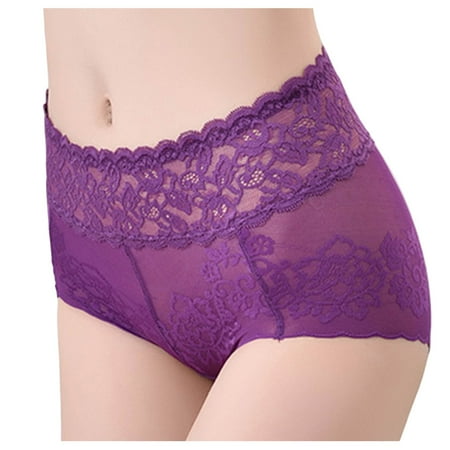Scyoekwg Womens Underwear Mid Waisted Underwear Bikini Underwear Hipster Panties Lace Stretchy Comfort Underpants(Purple XL)