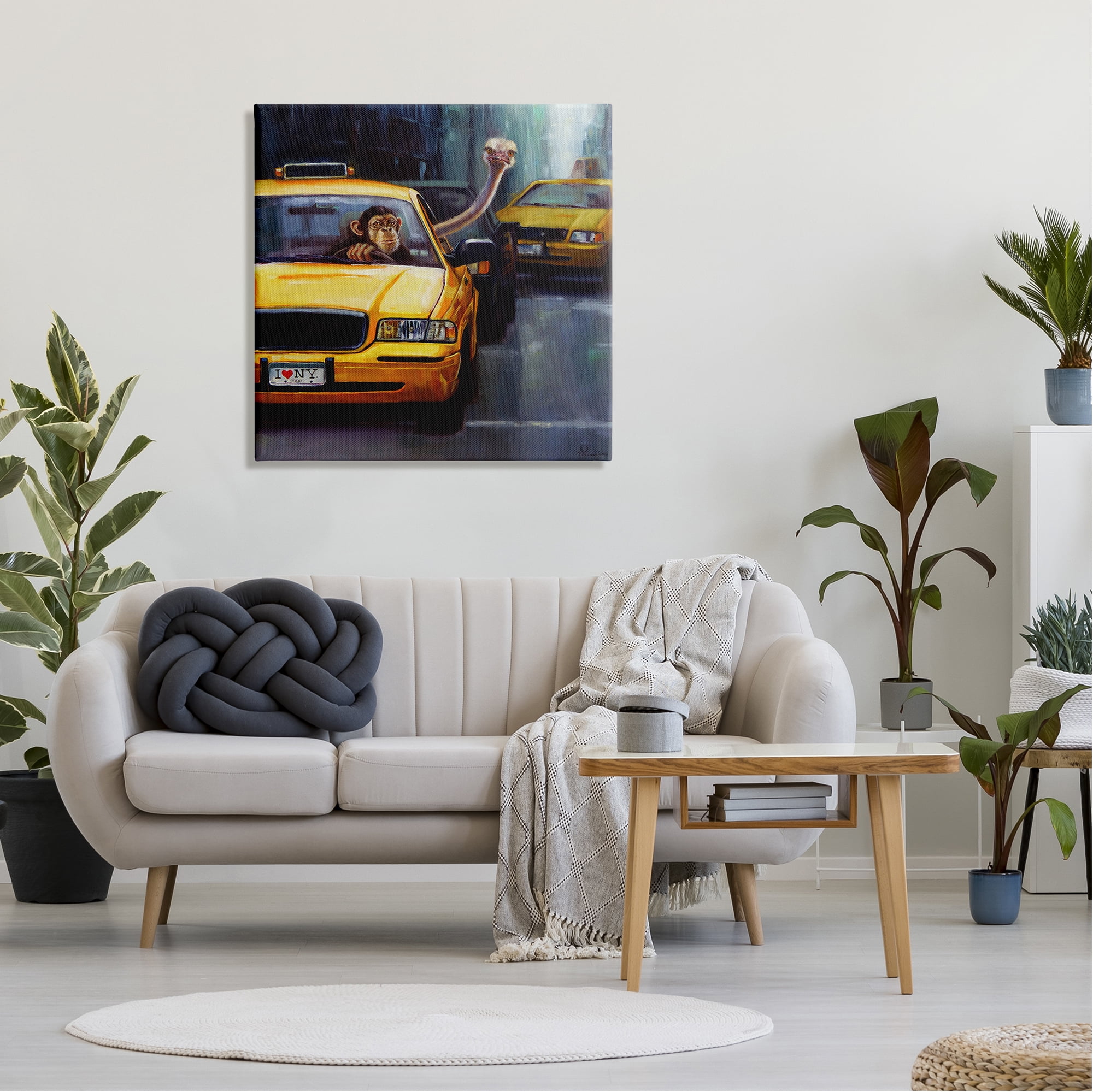 Stupell Industries Quirky Ostrich Monkey Taxi New York Traffic Canvas Wall Art, 30 x 30, Design by Lucia Heffernan