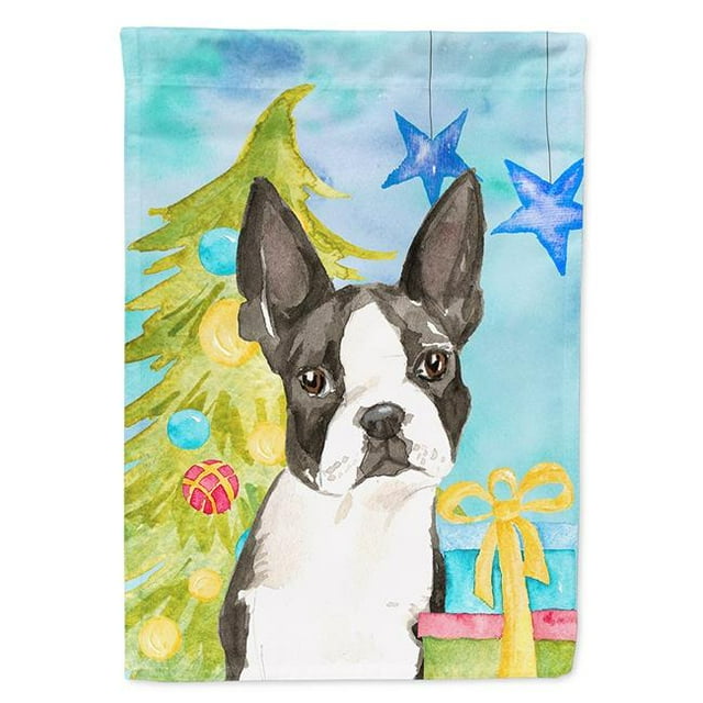 Carolines Treasures CK1886CHF Christmas Tree Boston Terrier Flag Canvas House Size