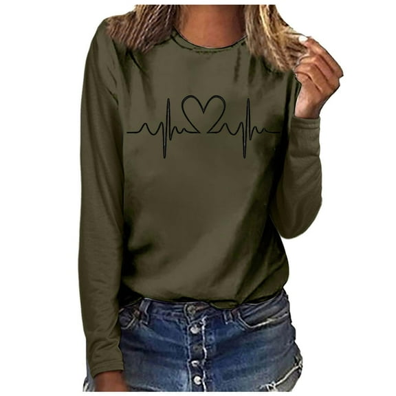 Enjoytime Fashion Sweatshirt for Women Long Sleeve Round Neck Print Pullover Tops Sportwear Casual Shirts Women Clothing