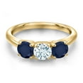 thumbnail image 3 of Gem Stone King 10K Yellow Gold Sky Blue Aquamarine and Blue Sapphire Engagement Ring for Women | 1.70 Cttw | Round 5MM | Gemstone March Birthstone | Size 9, 3 of 6