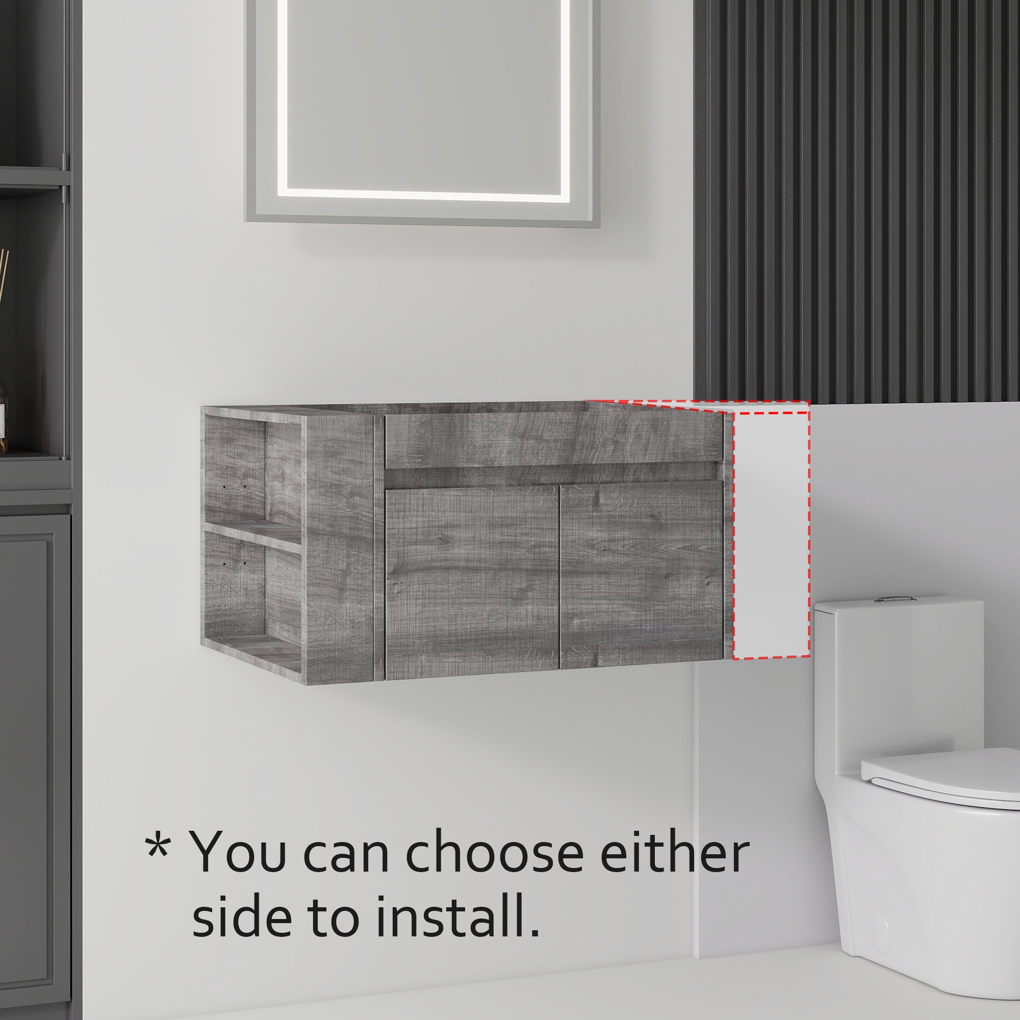 Leumius 30" Floating Bathroom Vanity Cabinet with Open Side Storage Compartment,Soft-Close Double Doors,Wall Mounted Bathroom Cabinet for Small Space,Cabinet Only,Grey