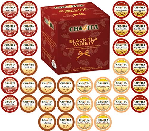 Cha4TEA 36-Count Assorted Black Tea Sampler for Keurig K-Cup Brewers (Black Tea, English Breakfast, Chai Black Tea, Earl Grey)