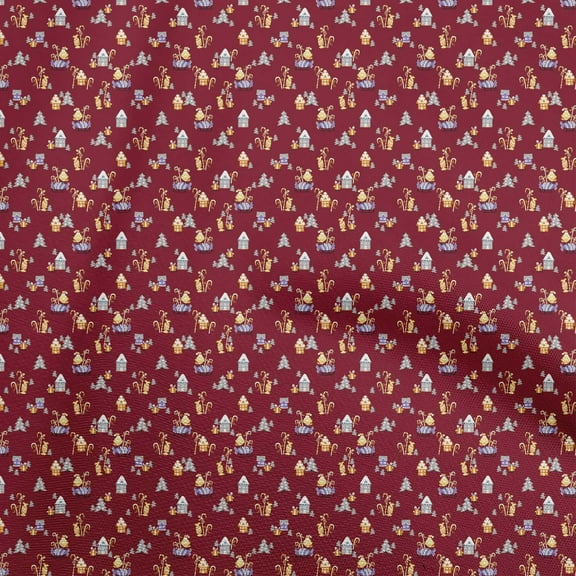 oneOone Cotton Poplin Maroon Fabric Christmas Fabric For Sewing Printed Craft Fabric By The Yard 42 Inch Wide