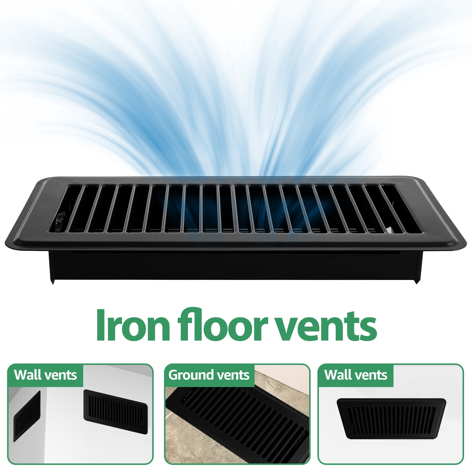 Ikoopy 2Pcs Floor Vent Covers 10inch Heavy Duty Floor Register Aluminium Alloy Heat Vent Covers Rust Proof Floor Grates Adjustable Floor Vent Grille for Floor Ceiling Wall Home