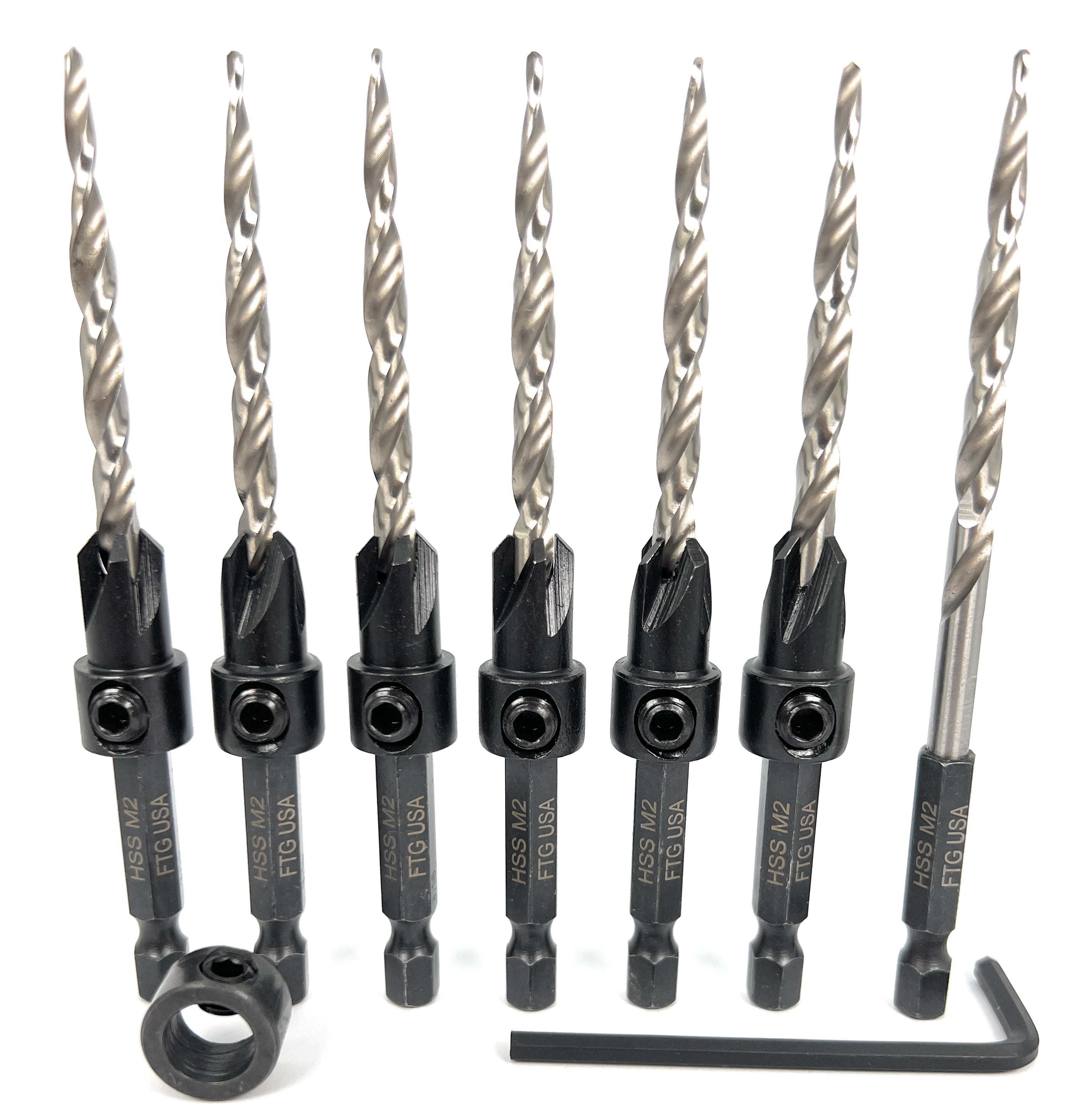 FTG USA Countersink Drill Bit Set 6 Pc #10 (3/16"), 1 Replacement Countersink Bit