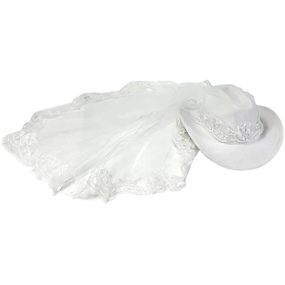 Hsqqdc White Cowgirl Hat with Veil Bride Wedding Photo Pros Wide Brim Wool Cap