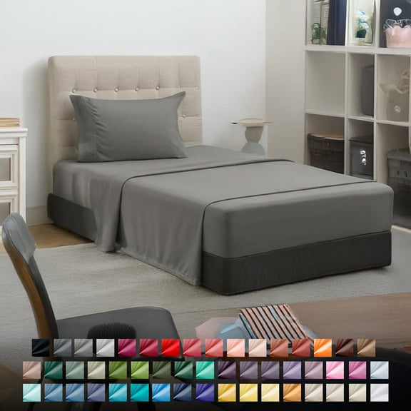 Nestl Twin XL Sheet Sets, 1800 Series Deep Pocket 3 Piece, Soft Microfiber Kids Bedding Set, hospital bed sheets twin-xl. GRAY sheets