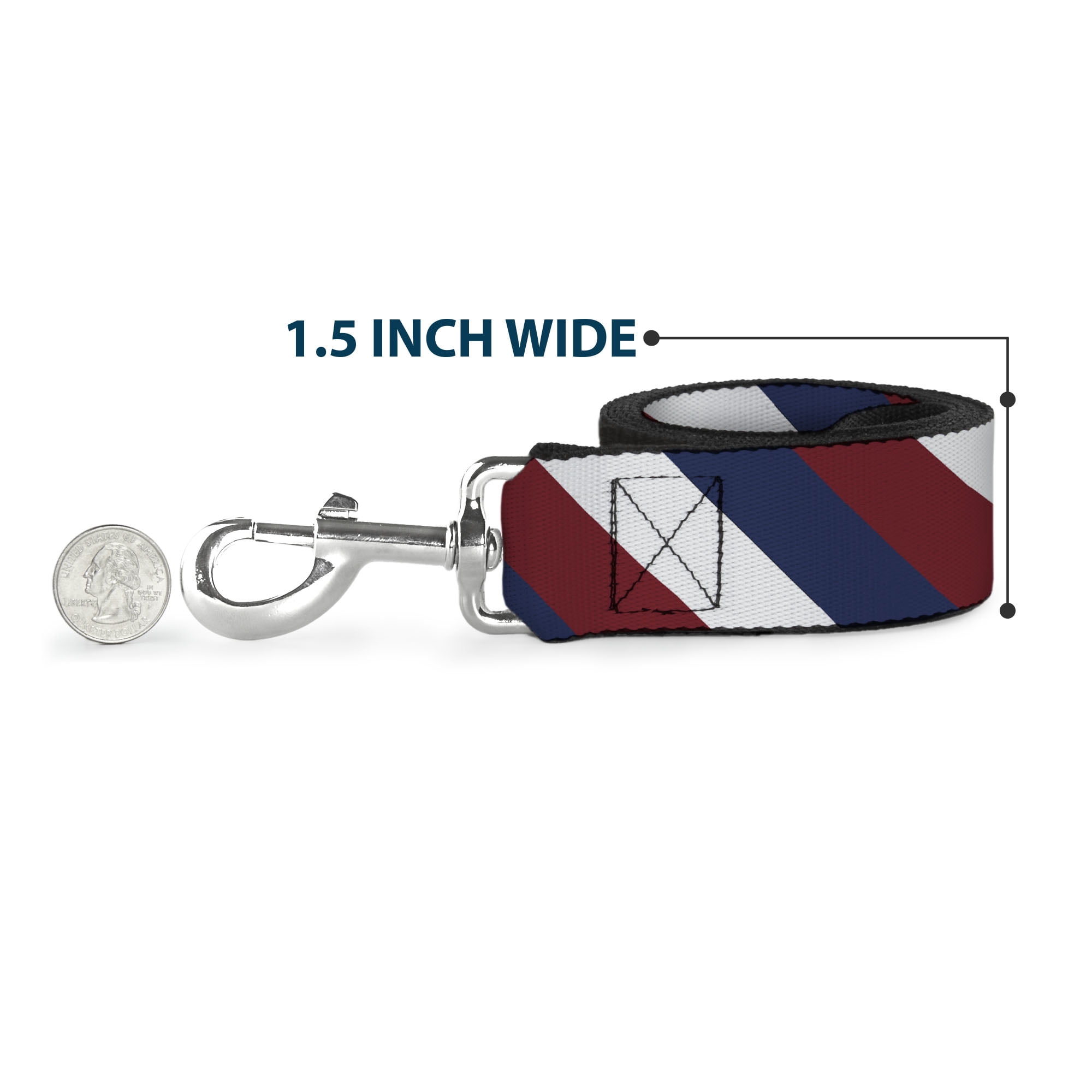Buckle-Down Pet Leash, Dog Leash, Diagonal Stripe Red White Navy, 6 Feet Long 1.0 Inch Wide